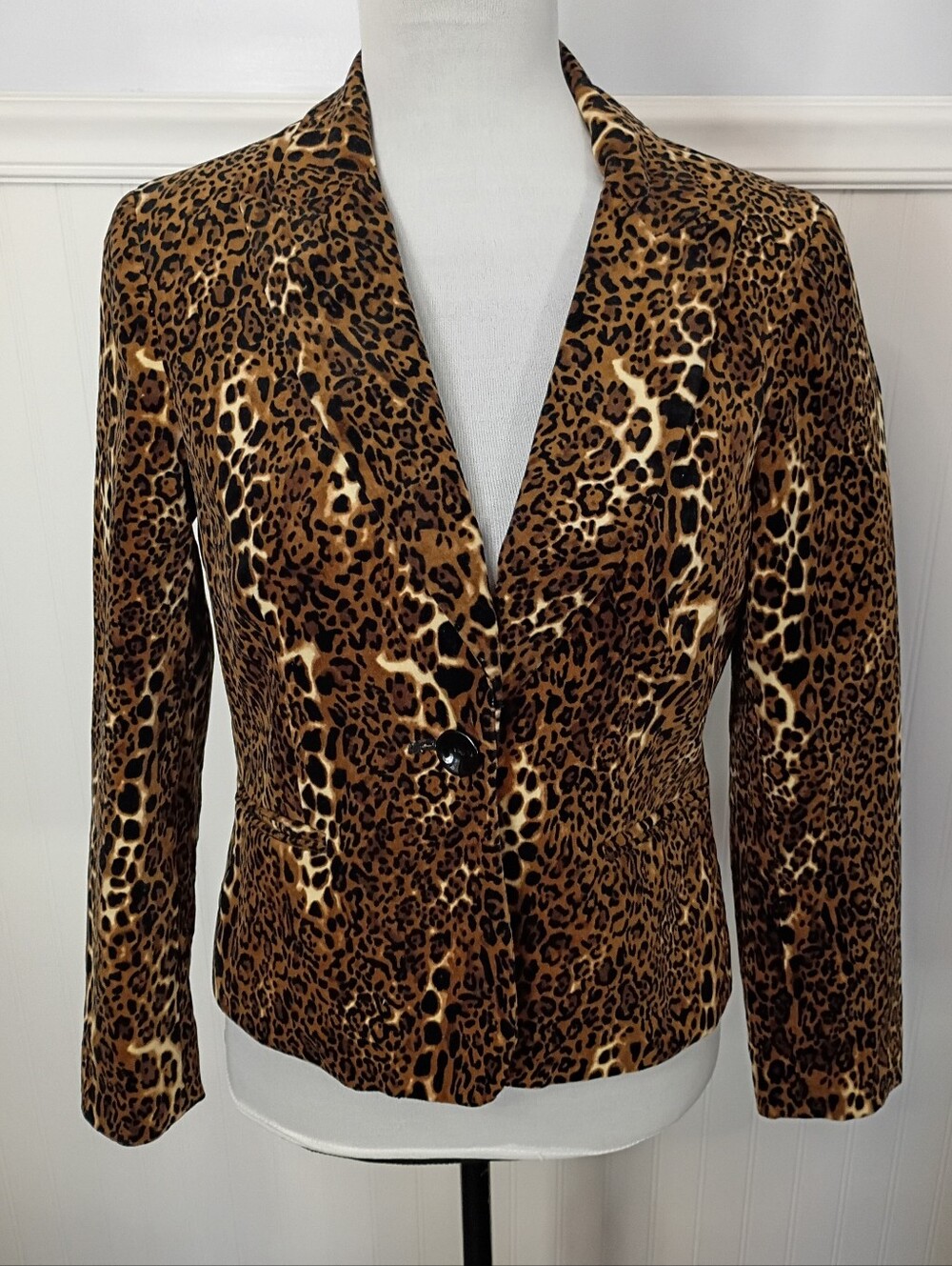 Leopard Print Velveteen Blazer Jacket Focus 2000 Size 12 Petite